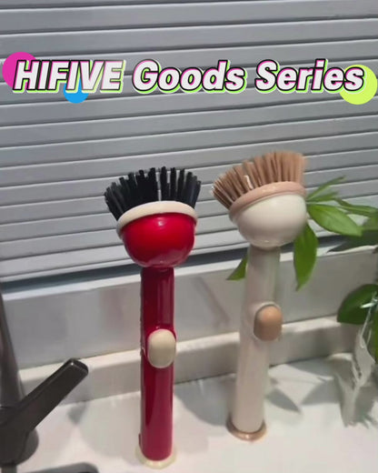 Soap Dispensing Dish Brush with Handle, Kitchen Scrub Brush for Dishes Pots Pans Sink Cleaning