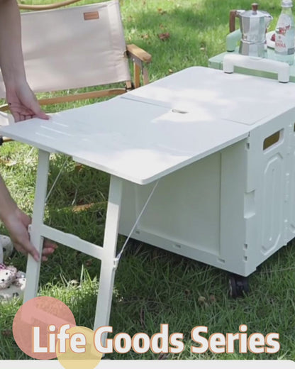 Foldable, Multi-functional Utility Cart with Lid and Extendable Tabletop — A Portable, Wheeled Storage Bin featuring a Telescopic Handle and Four 360-Degree Swivel Wheels; Ideal for Office Use, Shopping, Camping, Travel, and Parcel Handling.
